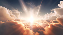 Celestial clouds with sun beams to represent Christian religion