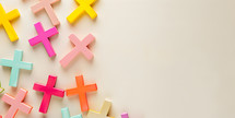 Colorful Crosses on a white background with copy space 
