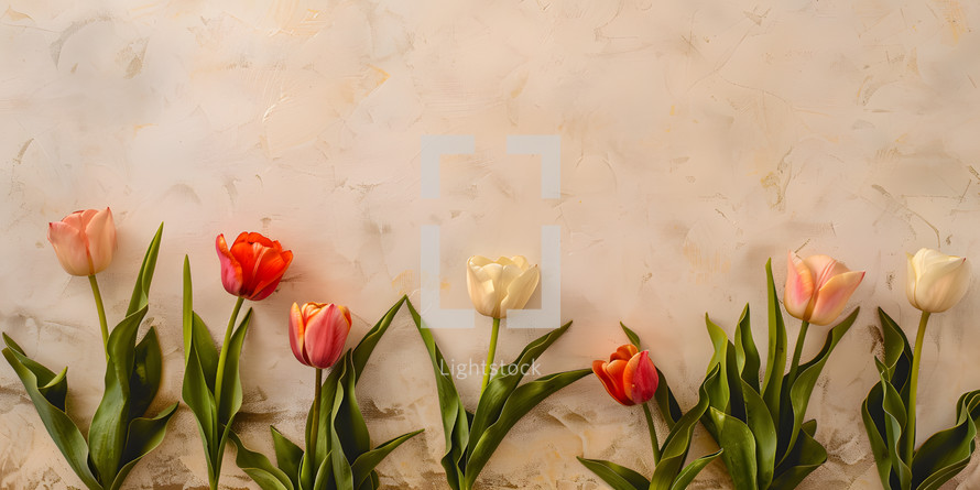 Tulips boarder on light background image