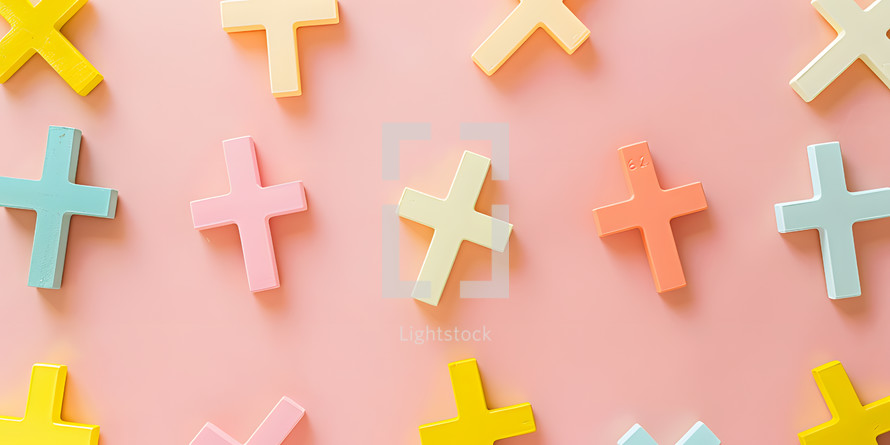 Colorful Crosses on a  graphic background with copy space 