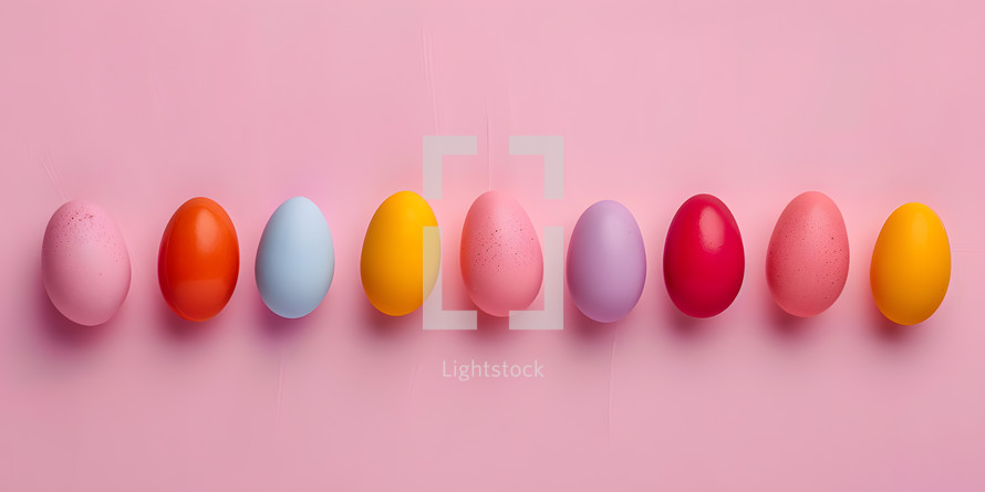 Easter eggs on a pink background with copy space