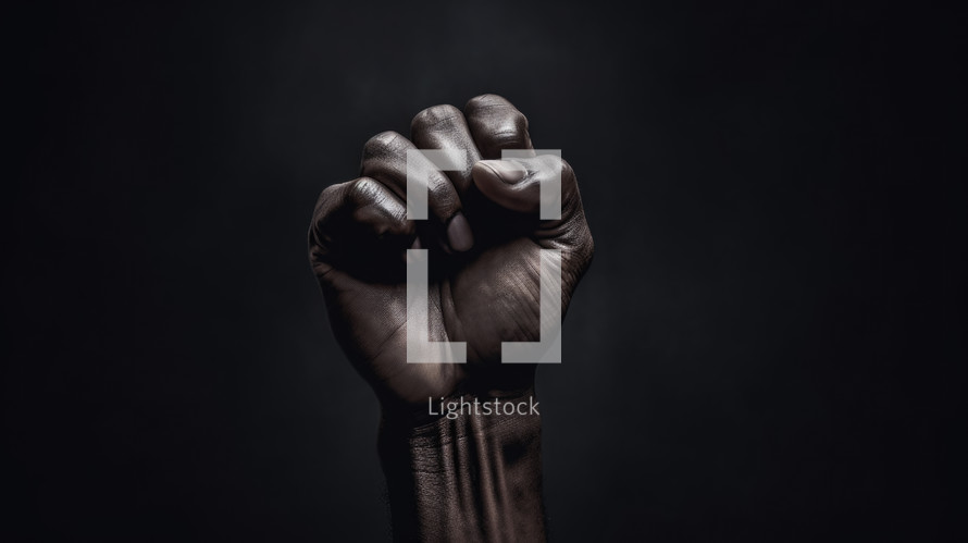 AI Generated Image. Fist of Afro-American Protestors on a dark background. Black Lives Matter concept