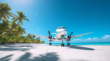 Airplane landed on a Caribbean beach