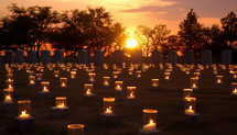 Candles in an American cemetery for memorial day