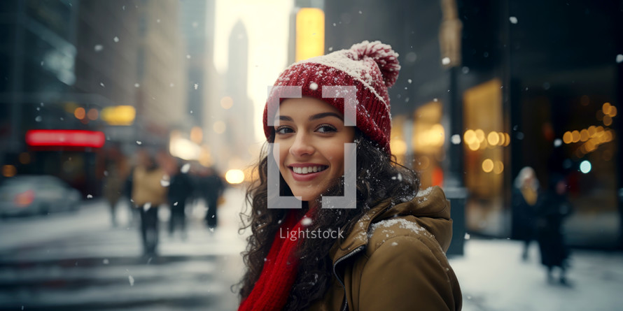 A girl smiling in the streets of New York City