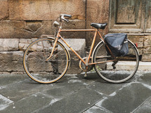 bike on a cobblestone street 