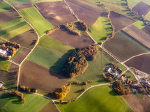 aerial view over rural landscape 