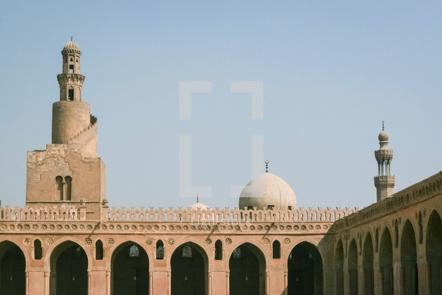 tower, dome, and courtyard of a mosque in Egypt 