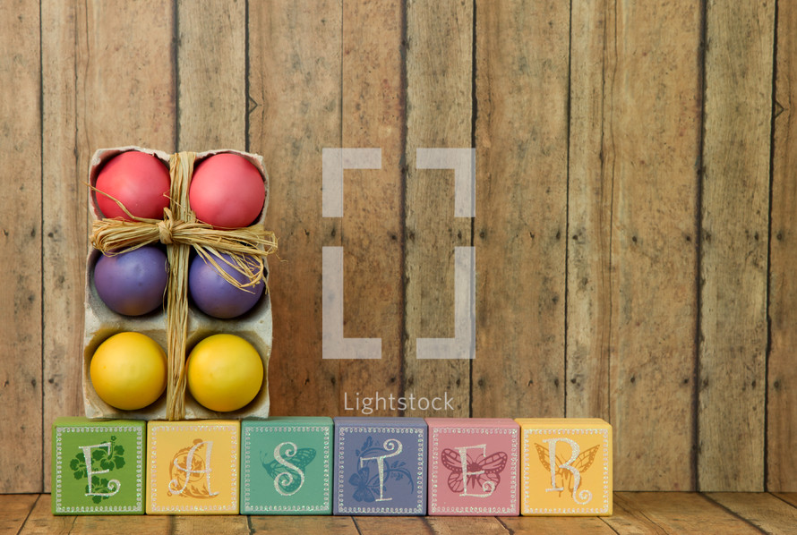 Easter eggs and Easter sign 