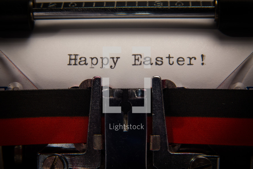 "Happy Easter" greeting typed on a vintage typewriter.