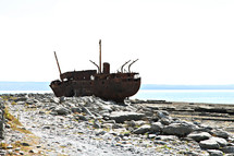 wrecked ship on a beach 