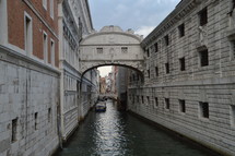 Bridge of Sighs over a canal in Venice