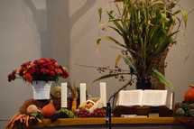 with fruits from the fields decorated altar. 