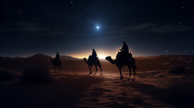 Three wisemen's journey following the star of Bethlehem. 