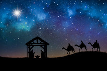 wisemen and holy family under the star of Bethlehem 
