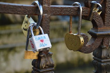 lovelocks at a bridge in Europe.