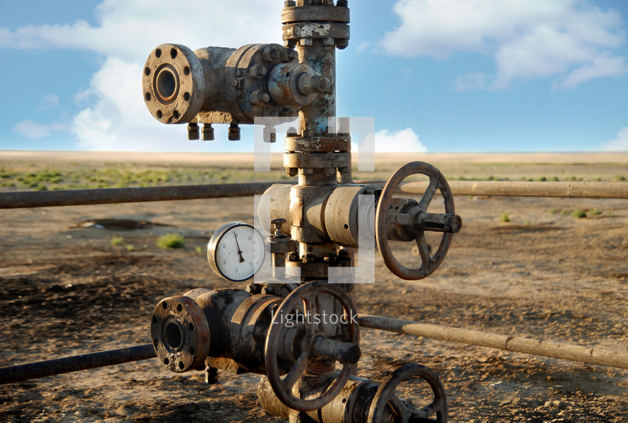 old rusty oil rigs with pressure valve