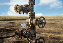 old rusty oil rigs with pressure valve