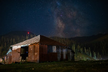 Old hut and milky way galaxy