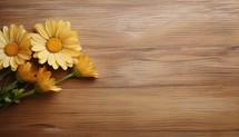 Yellow chrysanthemum flowers on wooden background with copy space