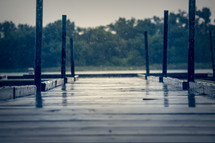 rain falling on a dock 