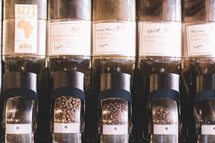 various flavors of coffee beans 