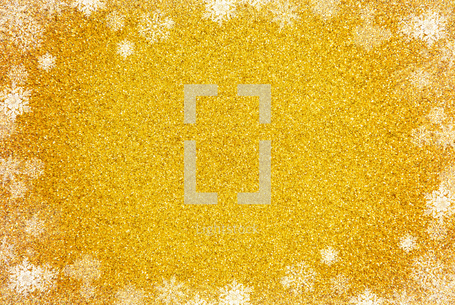 yellow Glitter Background with snowflake border 