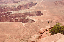a man looking out a red rock canyons 