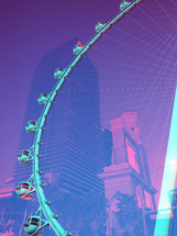Pop Art Double Exposure of Las Vegas Hotels and High Roller Ferris Wheel