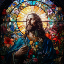 Jesus in Stain Glass iconography 