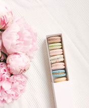 macarons, and pink flowers 