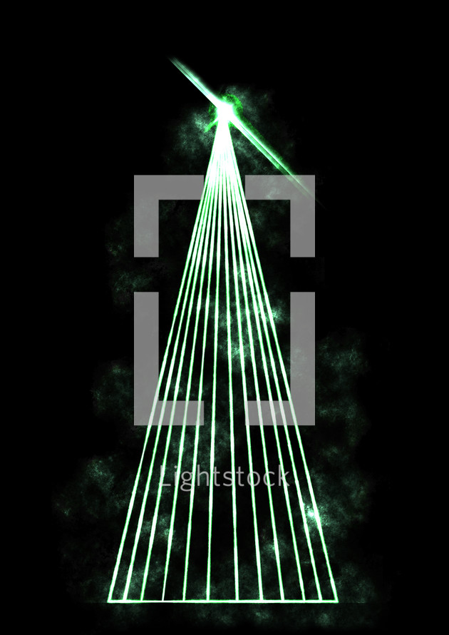 glowing green laser light Christmas tree 
