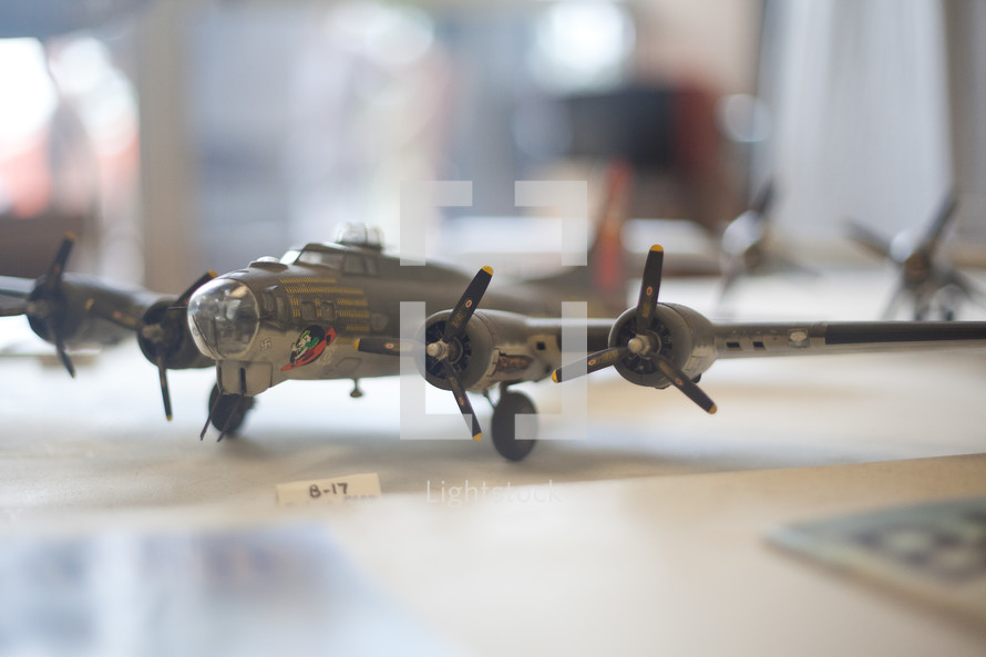 B-17 model airplane on a desk 