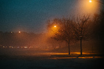 street lights and fog at night 