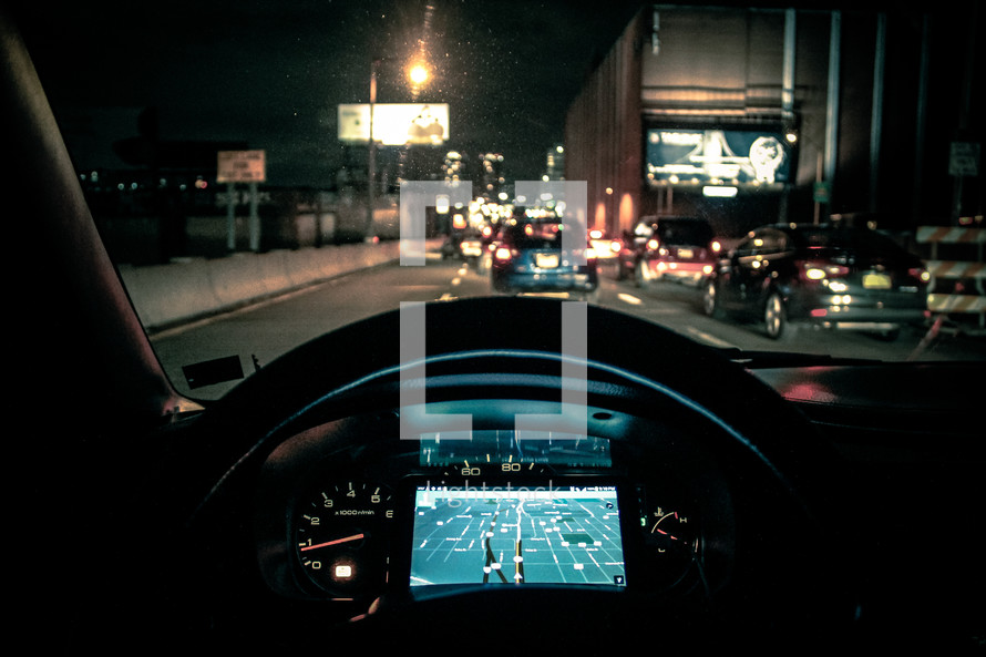 GPS navigation on a dashboard of a car 