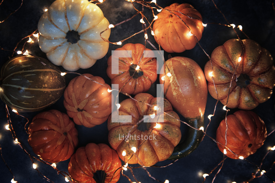 pumpkins and fairy lights 