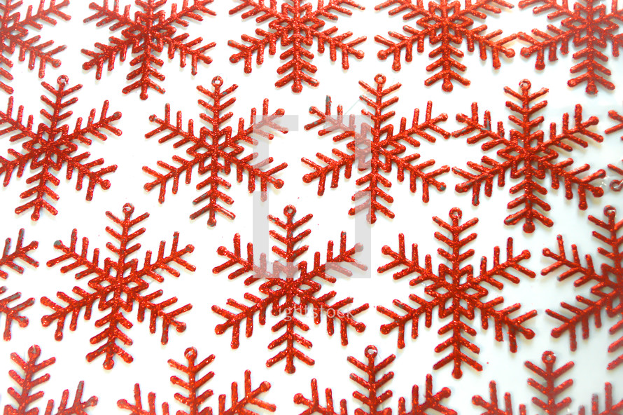red glittery snowflake ornaments pattern 