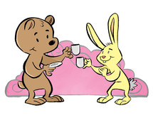 bear and rabbit having tea 