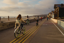 bicycles on a beach boardwalk 