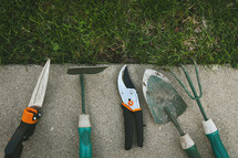 gardening tools in the grass