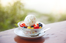 bowl of fruit with ice cream 