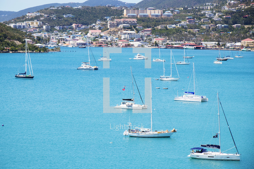 boats in a bay in St Thomas 