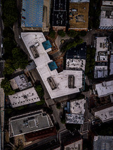 aerial view over rooftops 