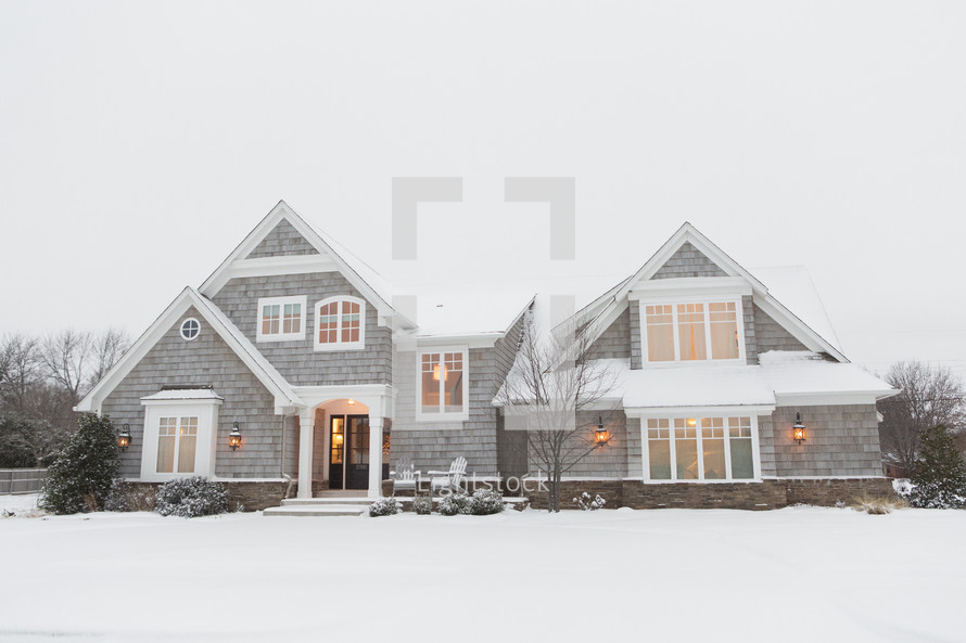 house in snow 