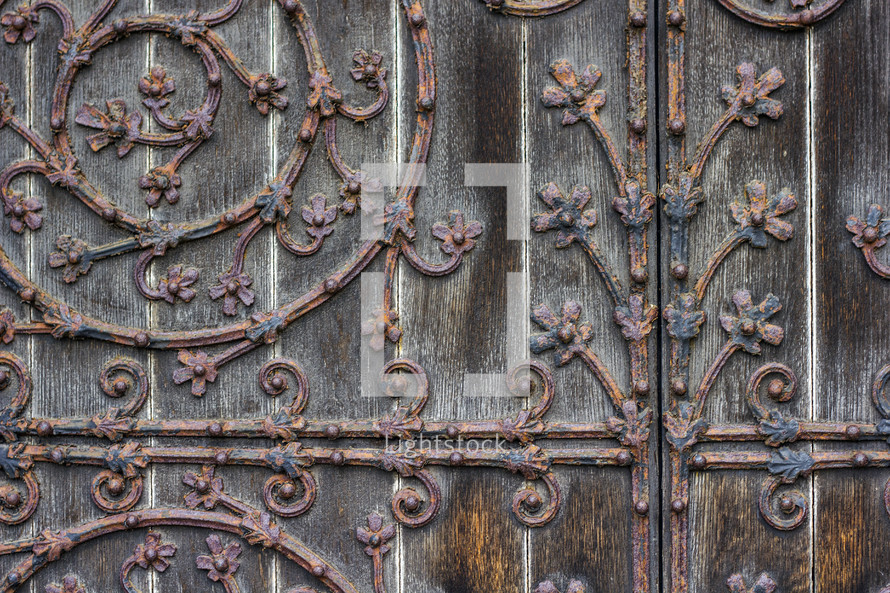 metal detail on a cathedral door 