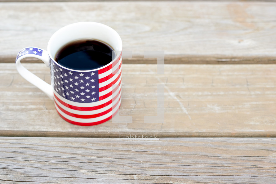 coffee in an American flag coffee mug 