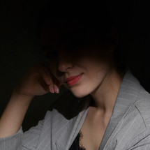 Closeup Portrait Young Woman in Studio
