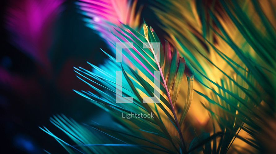 Palm leaf background with colorful fronds. 