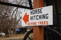 Horse hitching sign in small rural town