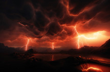 The Wrath of God. Fiery thunderstorm in the night sky